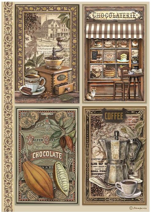 Stamperia Coffee and Chocolate A4 Rice Paper -  4 Cards (DFSA4821)