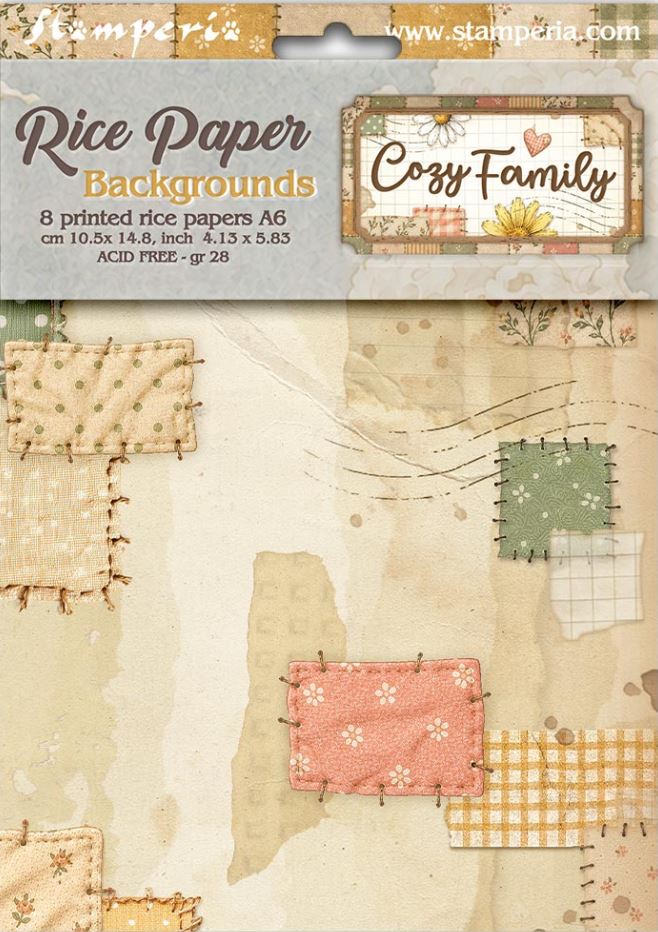 Stamperia Cozy Family A6 Rice Paper Backgrounds Selection (8pcs) (DFSAK6063) 