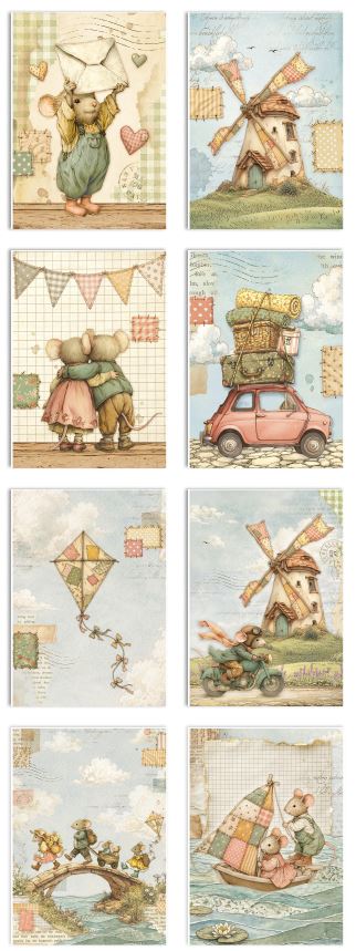 Stamperia Cozy Family A6 Mini Rice Paper Selection (8pcs) (DFSA6X14) 