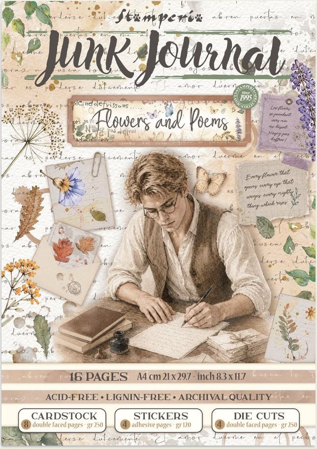 Stamperia Flowers and Poems Junk Journal Stickers, Backgrounds, Cut-Outs (SBJK31) 