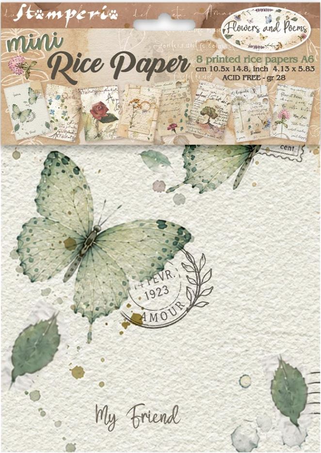 Stamperia Flowers and Poems A6 Mini Rice Paper Selection (8pcs) (DFSA6X13) 