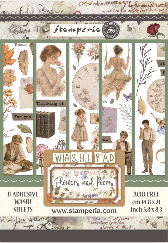 Stamperia Flowers and Poems A5 Washi Pad (8pcs) (SBW37) 