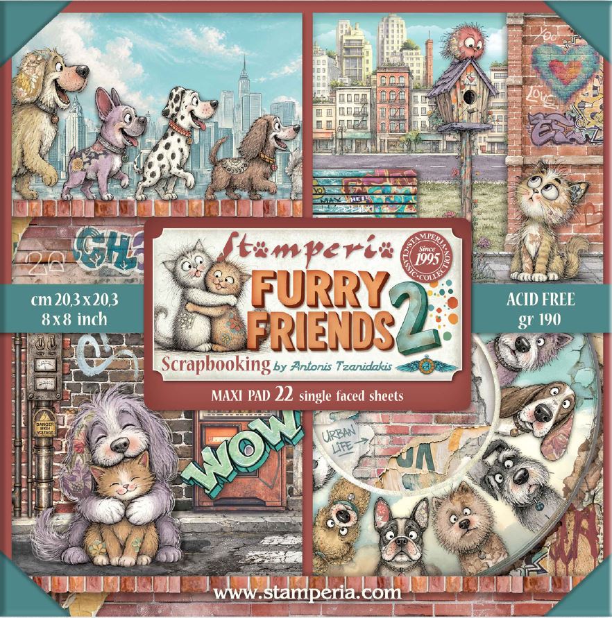 Stamperia Furry Friends 2 8x8 Inch Maxi Paper Pack (Single Face) 