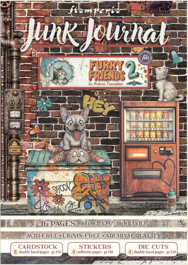 Stamperia Furry Friends 2 Junk Journal Stickers, Backgrounds, Cut-Outs