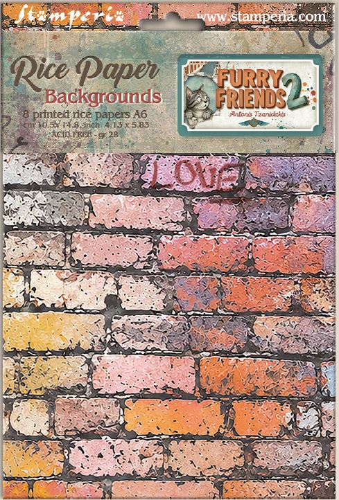 Stamperia Furry Friends 2 A6 Rice Paper BACKGROUNDS Selection (8pcs) 