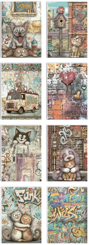 Stamperia Furry Friends 2 A6 Mini Rice Paper Selection (8pcs)