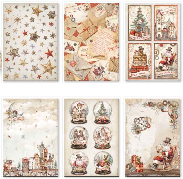 Stamperia Gear up for Christmas A4 Rice Paper Selection (6pcs) (DFSA4XGT)