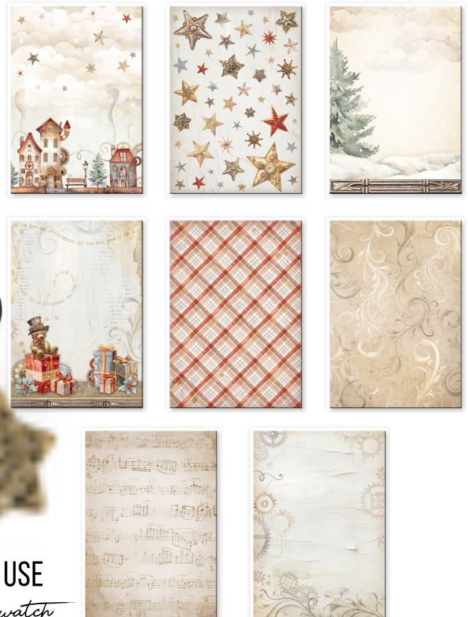 Stamperia Gear up for Christmas A6 Rice Paper Backgrounds (8pcs)