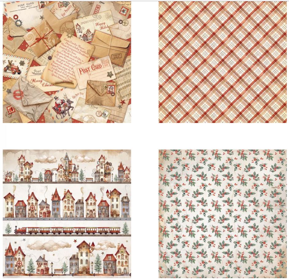 Stamperia Gear Up For Christmas 12x12 Fabric Sheets (4pcs)
