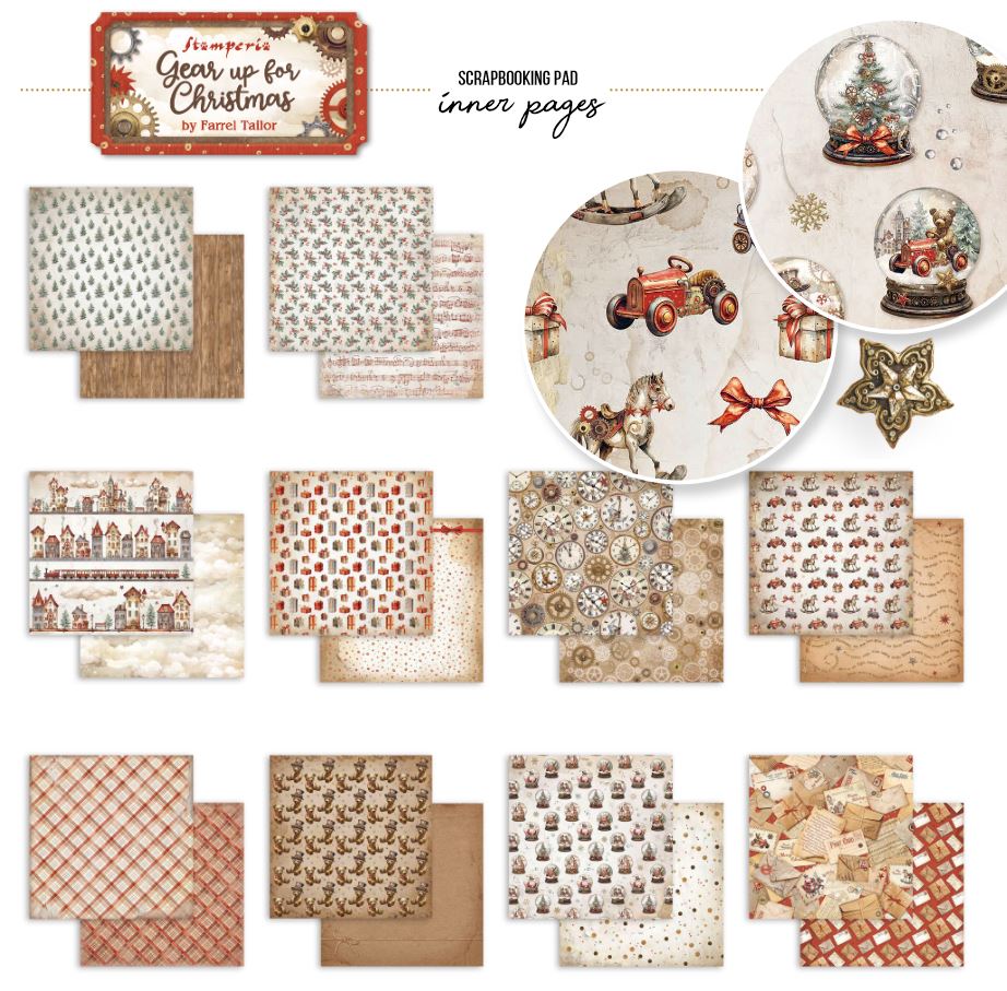 Stamperia Gear Up For Christmas 12x12 Paper Pack BACKGROUNDS