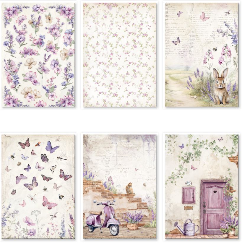 Stamperia Lavender A4 Rice Paper Selection (6pcs) (DFSA4XLV) 