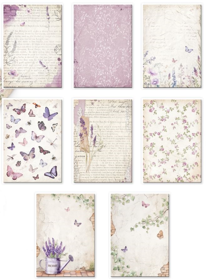 Stamperia Lavender A6 Rice Paper Selection Backgrounds (8pcs) (DFSAK6024) 