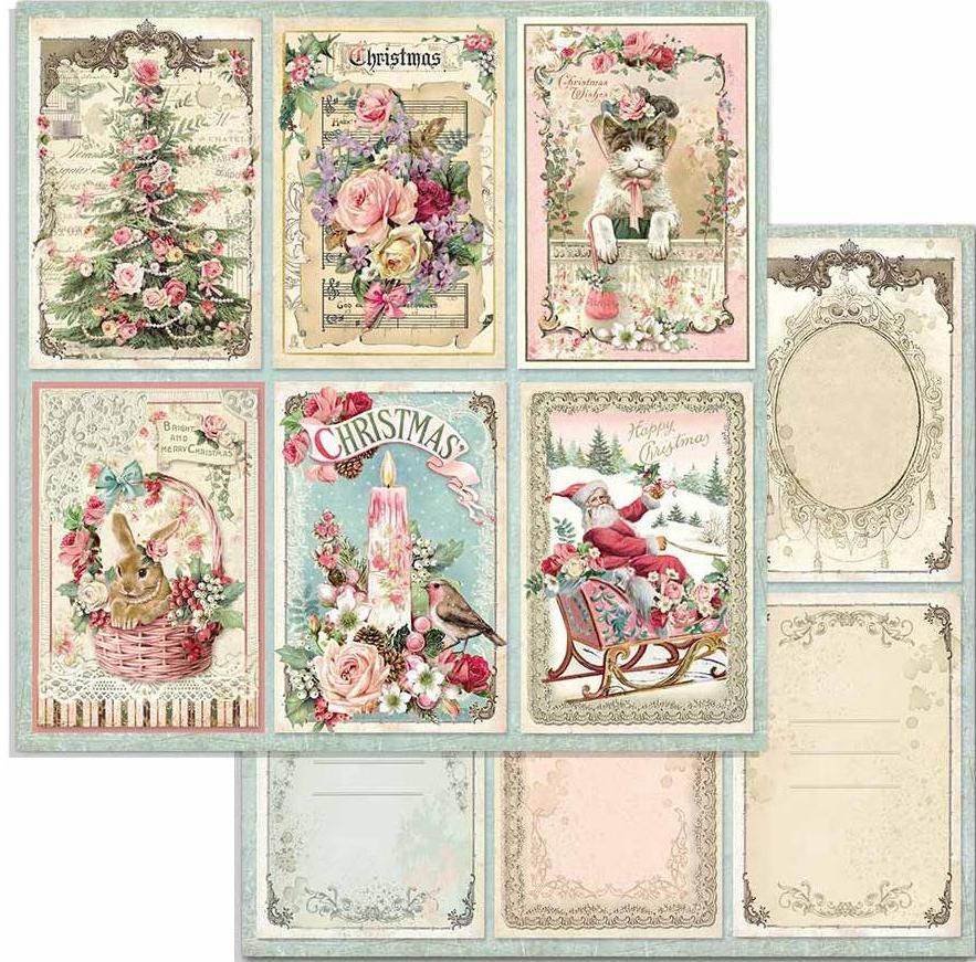 Stamperia Double-Sided Paper - PINK CHRISTMAS CARDS (SBB702)