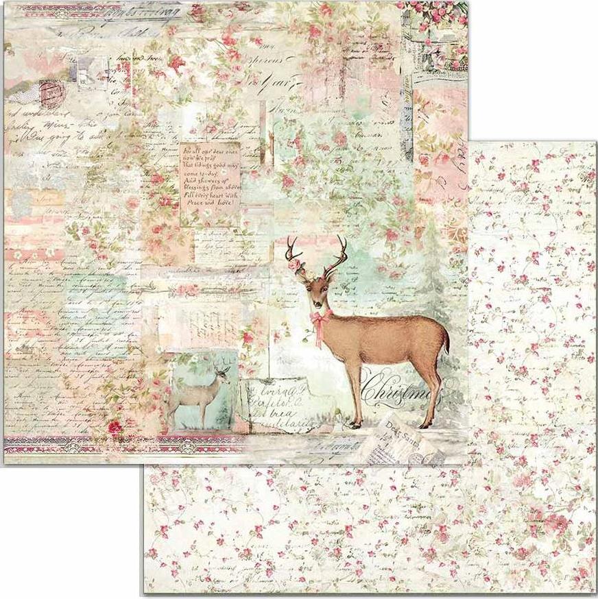 Stamperia Double-Sided Paper - PINK CHRISTMAS DEER (SBB699)