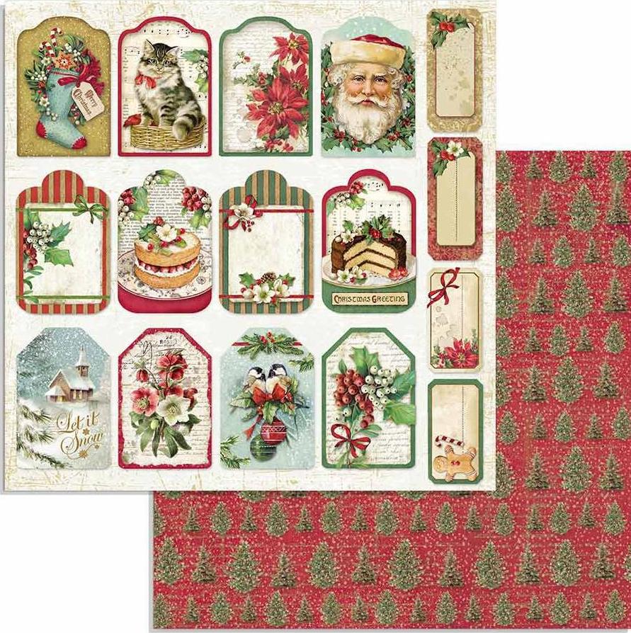 Stamperia Double-Sided Paper - CLASSIC CHRISTMAS TAG (SBB706)