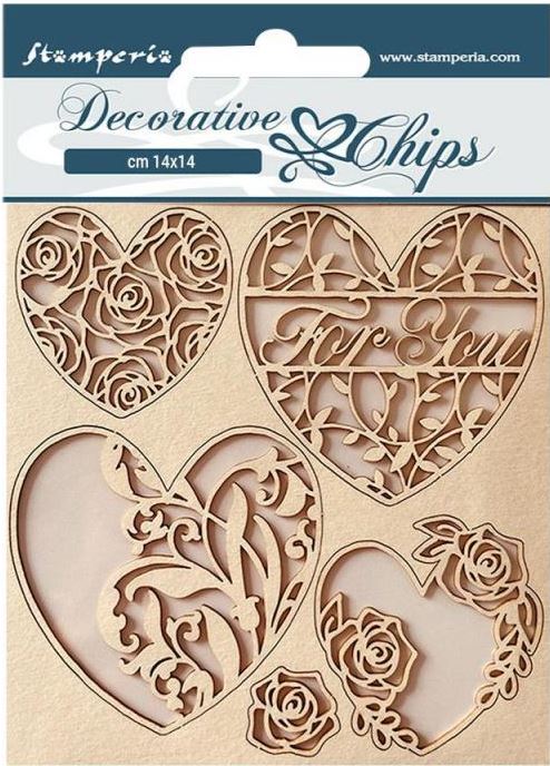 Stamperia Rose Parfum Decorative Chips - Hearts SCB154