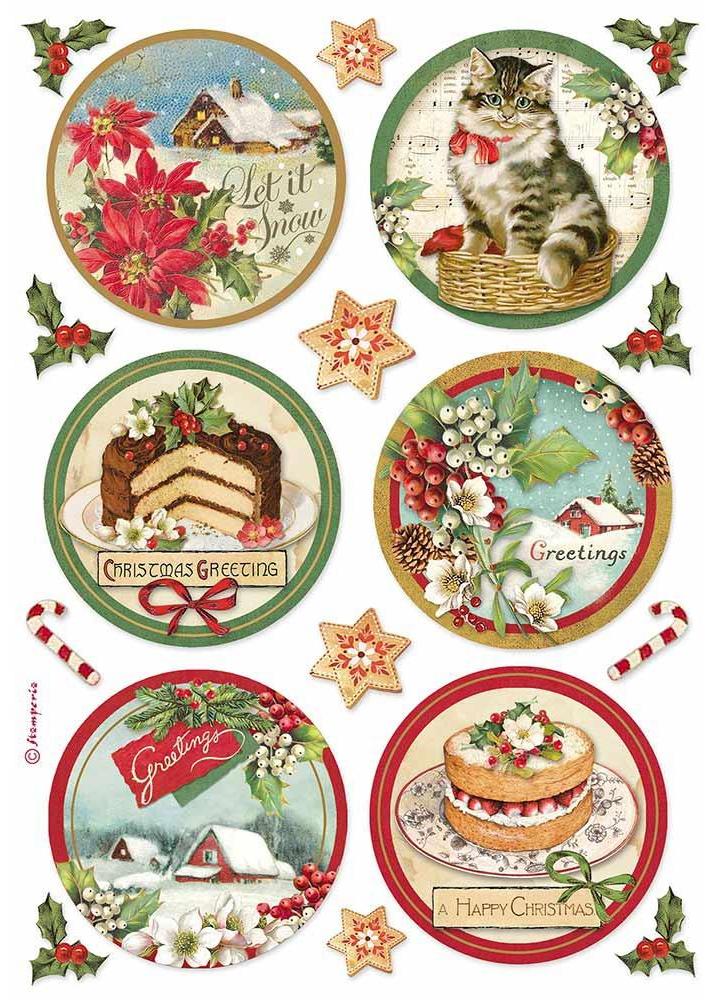Stamperia A4 Rice Paper - CHRISTMAS ROUND (DFSA4475)