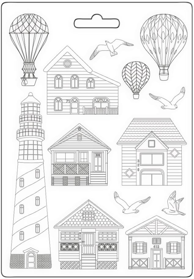 Stamperia Sea Land A4 Soft Mould - Houses and Lighthouse (K3PTA4576)