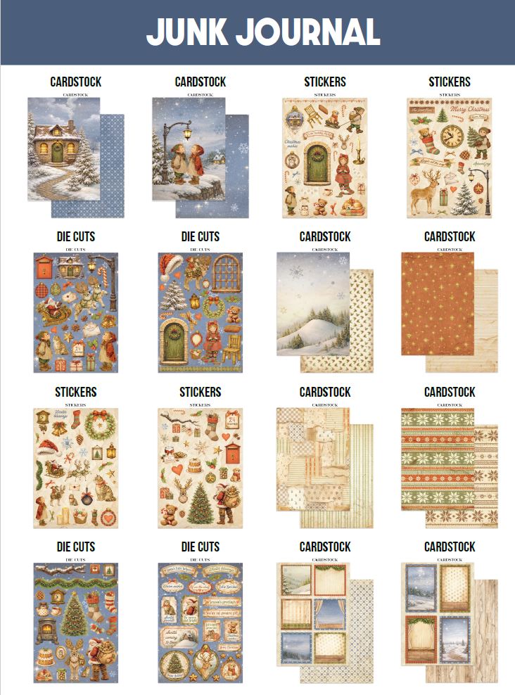 Stamperia Silent Night Junk Journal Stickers, Backgrounds, Cut-Outs
