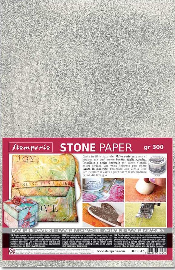 Stamperia Stone Paper A4 SILVER 