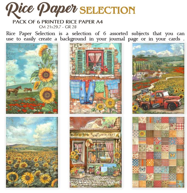 Stamperia Selection 6 Rice paper A4 - Sunflower Art  (DFSA4XSF)
