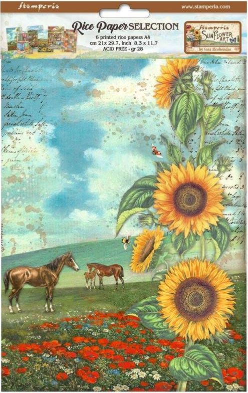 Stamperia Selection 6 Rice paper A4 - Sunflower Art  (DFSA4XSF)