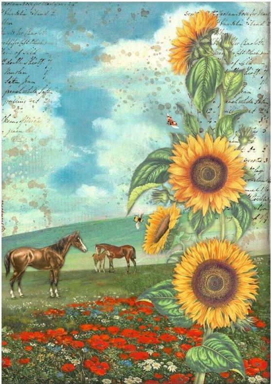 Stamperia Sunflower Art Rice Paper - Sunflower Art and horses (DFSA4767)