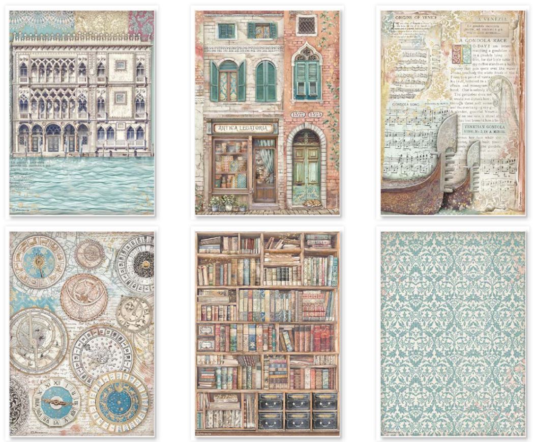Stamperia Venice City of Art A4 Rice Paper Selection (6pcs)