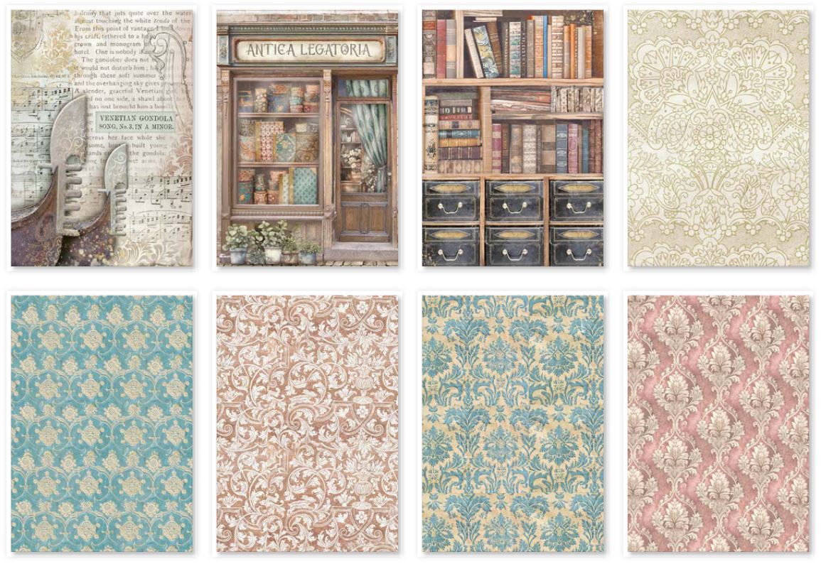 Stamperia Venice City of Art A6 Rice Paper Backgrounds (8pcs) 