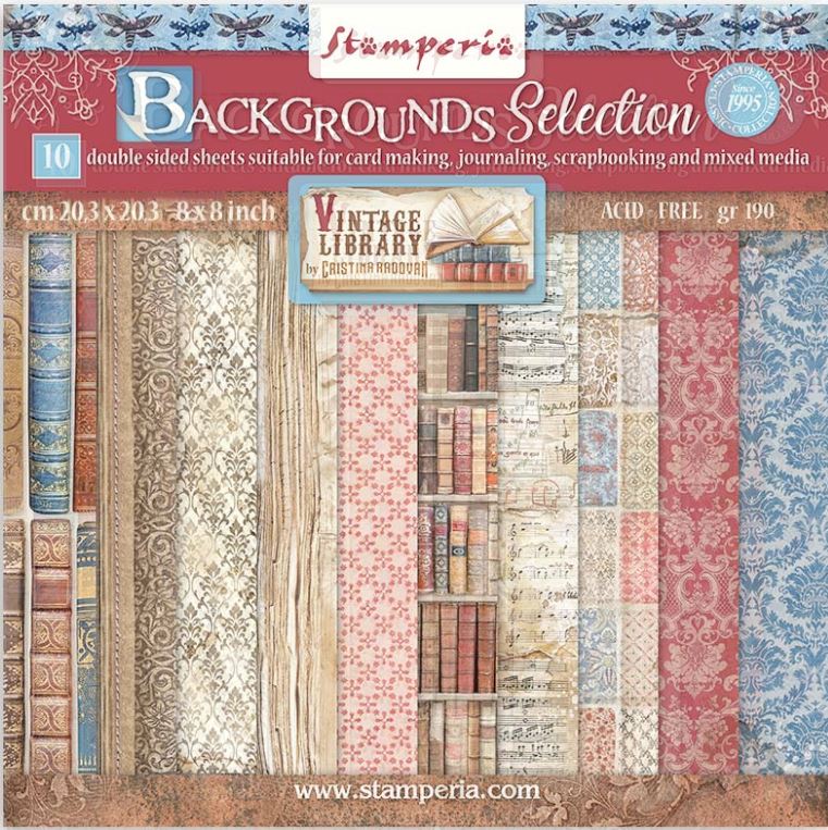 Stamperia Vintage Library 8x8 Paper Pack BACKGROUND SELECTION