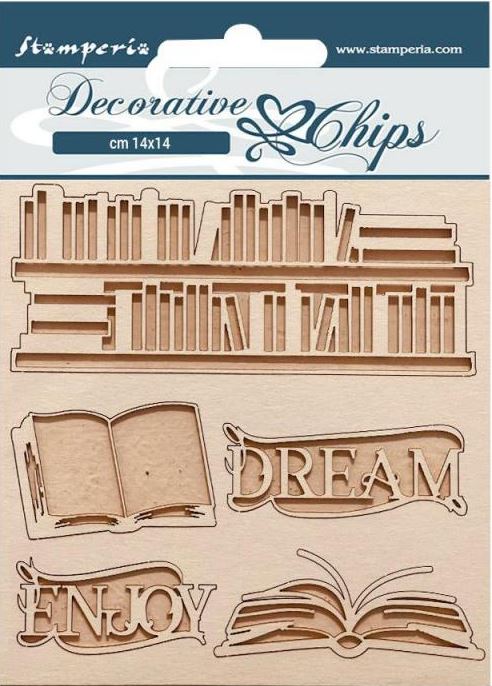 Stamperia Vintage Library Decorative Chips - Dream, Enjoy SCB167