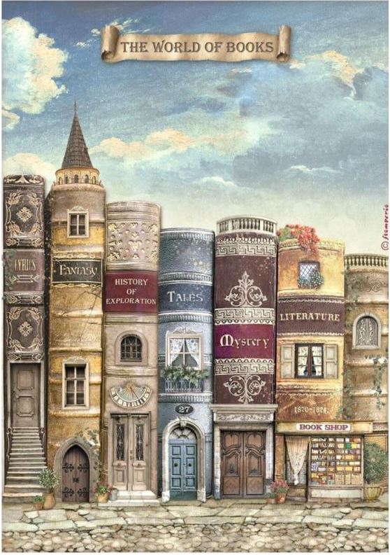 Stamperia Vintage Library A4 Rice Paper - WORLD OF BOOKS DFSA4752