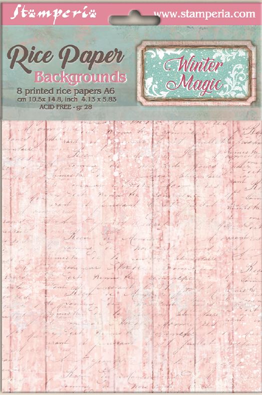 Stamperia Winter Magic  A6 Rice Paper Backgrounds Selection (8pcs)