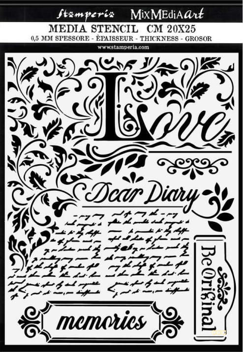 Stamperia Thick Stencil 20x25cm - Dear Diary (KSTD059)