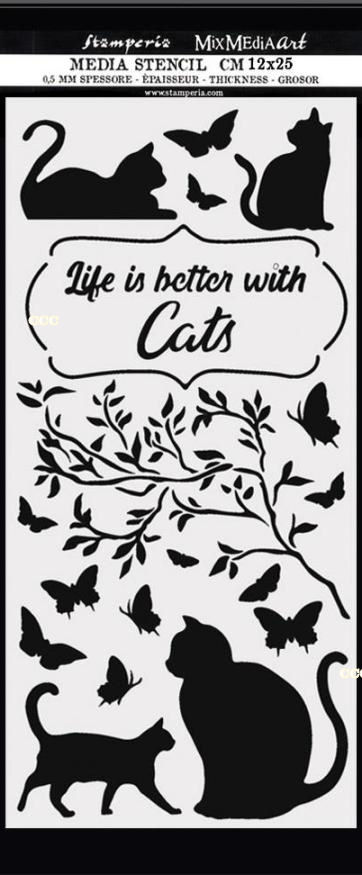 Stamperia Thick Stencil 12x25cm - Life is Better with Cats KSTDL44