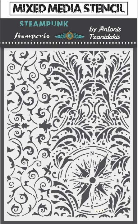 Stamperia Thick Stencil 15x20cm - Sir Vagabond Wallpaper and Compass (KSAT15)