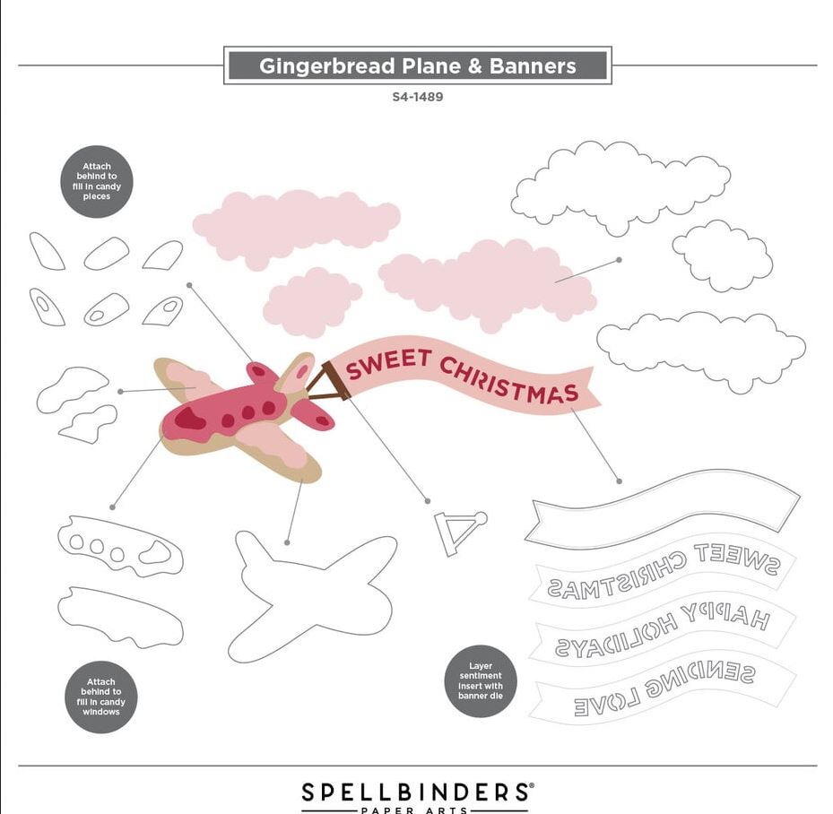 Stamperia & Sepllbinders Candy Christmas Etched Dies Gingerbread Plane & Banners (S4-1489)