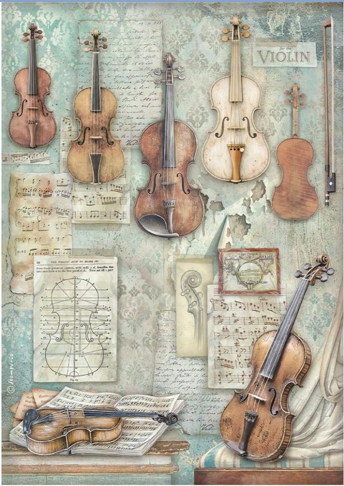Stamperia Symphony A4 Rice Paper - Violins (DFSA41124)