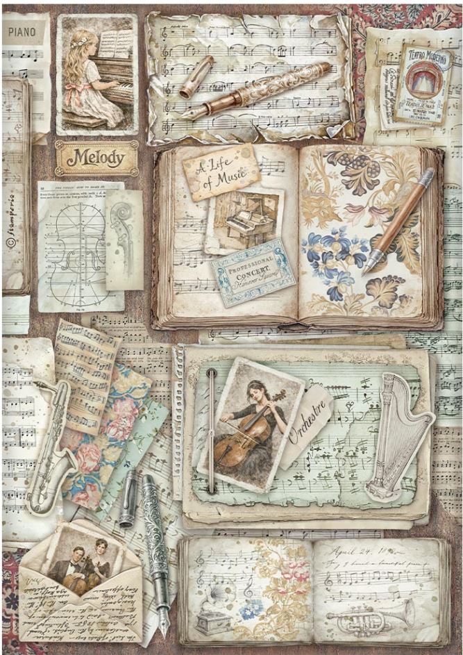 Stamperia Symphony A4 Rice Paper - Letters & Books (DFSA41128)