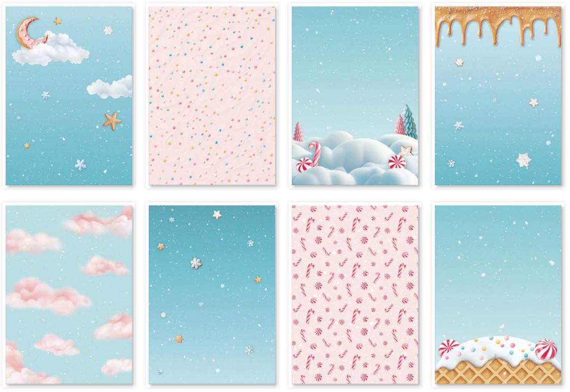 Stamperia Candy Christmas A6 Rice Paper Backgrounds (8pcs) (DFSAK6043) 