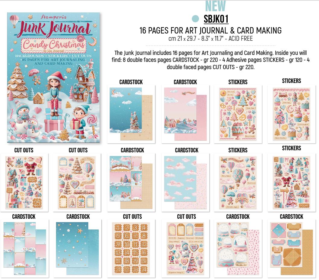 Stamperia Candy Christmas Junk Journal Stickers, Cut-Outs, Backgrounds (SBJK01) 