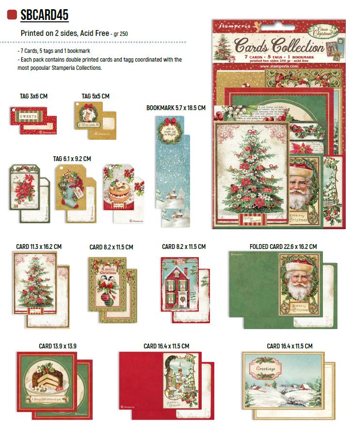 NEW Stamperia Classic Christmas Cards Collection (SBCARD45) 