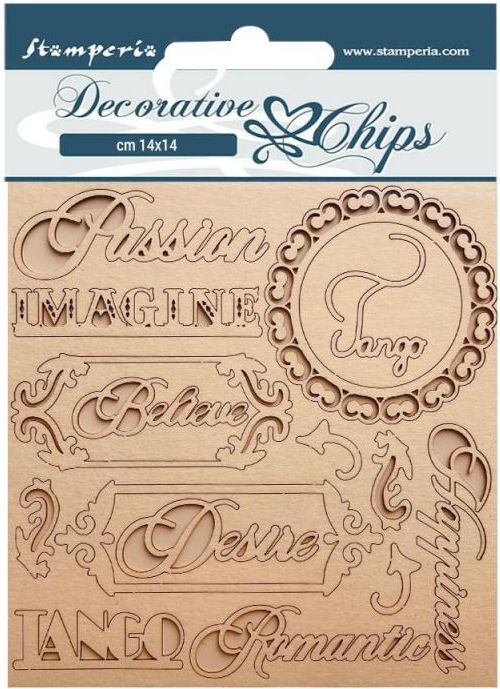Stamperia Desire Decorative Chips - Writings SCB145