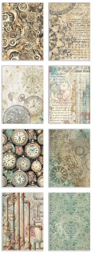 Stamperia Gardens of Time A6 Rice Paper Backgrounds Selection (8pcs)