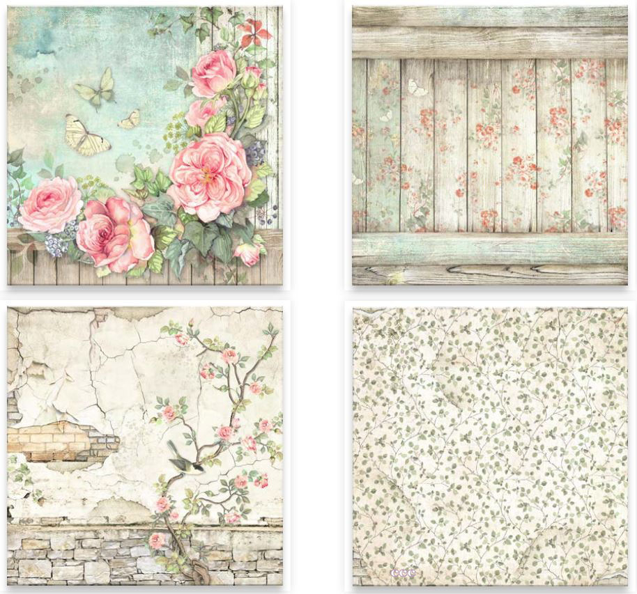 Stamperia House of Roses 12x12 Inch Fabric Sheet (4pcs)