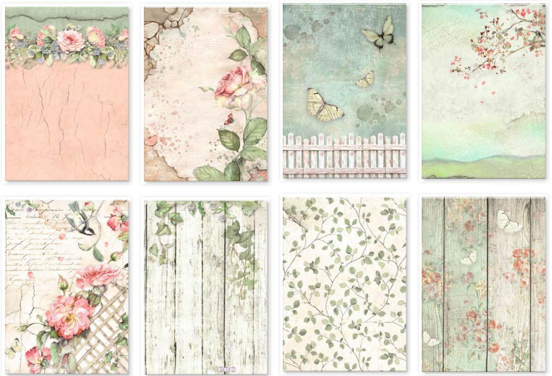 Stamperia House of Roses A6 Rice Paper Backgrounds (8pcs) 