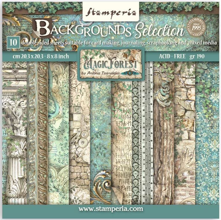 Stamperia Magic Forest  8x8 Paper Pack BACKGROUND SELECTION