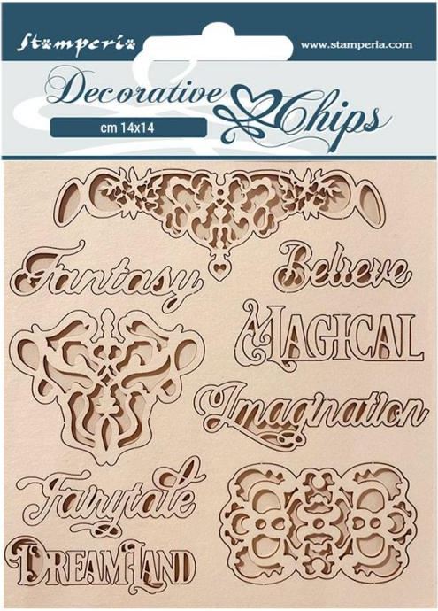 Stamperia Magic Forest  Decorative Chips - SCB162 Writing and Plates