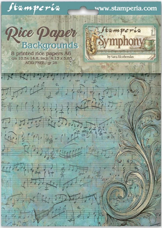 Stamperia Symphony A6 Rice Paper Backgrounds Selection (8pcs)