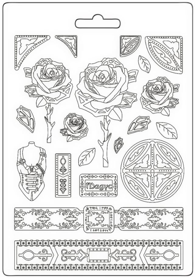 Stamperia Sir Vagabond in Fantasy World Soft Mould A4 Mechanical Rose and Borders (K3PTA4575)